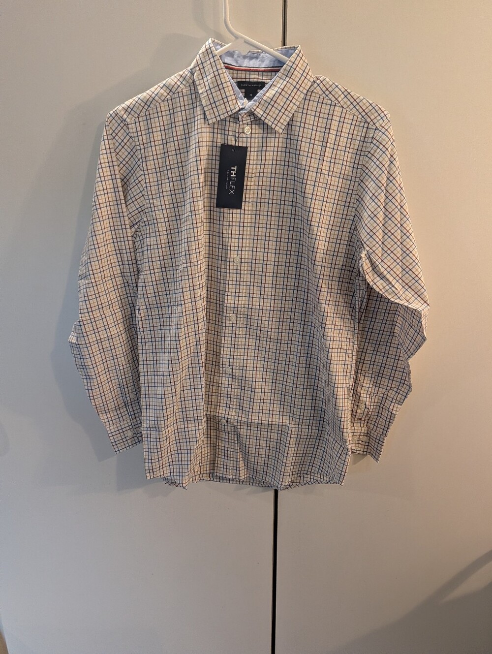 Tommy Hilfiger Boys Size 18 Blue & Tan Plaid Button-Down Shirt NWT
